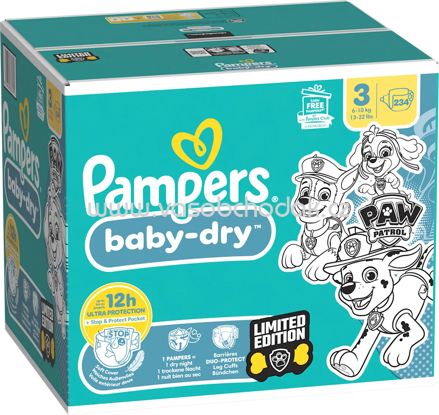 Pampers Windeln Baby Dry Gr.3, 6-10 kg, Paw Patrol, Monatsbox, 234 St