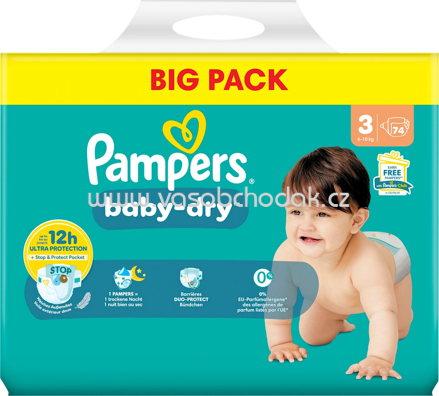 Pampers Windeln Baby Dry Gr.3 Midi, 6-10 kg, BigPack, 74 St