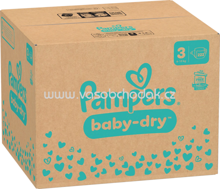 Pampers Windeln Baby Dry Gr.3 Midi, 6-10 kg, Monatsbox, 222 St