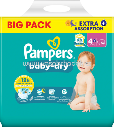 Pampers Windeln Baby Dry Gr.4+ Maxi Plus, 10-15 kg, Big Pack, 56 St