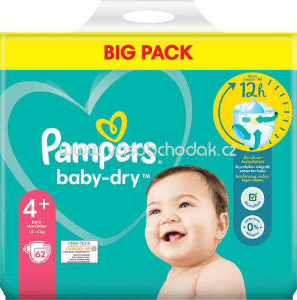 Pampers Windeln Baby Dry Gr.4+ Maxi Plus, 10-15 kg, Big Pack, 62 St