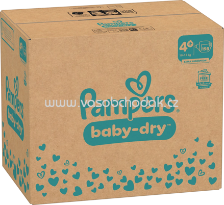 Pampers Windeln Baby Dry Gr.4+ Maxi Plus, 10-15 kg, Monatsbox, 198 St