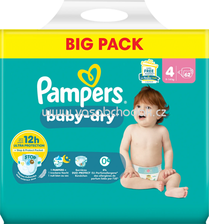 Pampers Windeln Baby Dry Gr.4 Maxi, 9-14 kg, Big Pack, 62 St