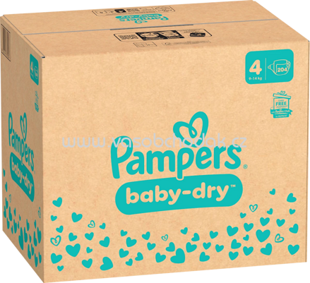 Pampers Windeln Baby Dry Gr.4 Maxi, 9-14 kg, Monatsbox, 204 St