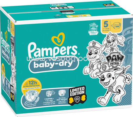 Pampers Windeln Baby Dry Gr.5, 11-16 kg, Limited Edition Paw Patrol, Monatsbox, 186 St