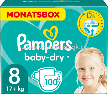 Pampers Windeln Baby Dry Gr.8 Extra Large, 17+kg, Monatsbox, 100 St