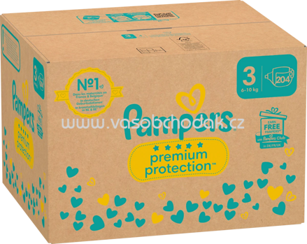 Pampers Windeln Premium Protection Gr. 3 Midi, 6-10 kg, Monatsbox, 204 St