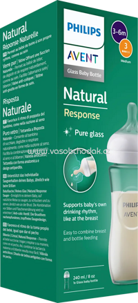 PHILIPS AVENT Babyflasche aus Glas Natural Response weiß, von Geburt an, 240ml, 1 St