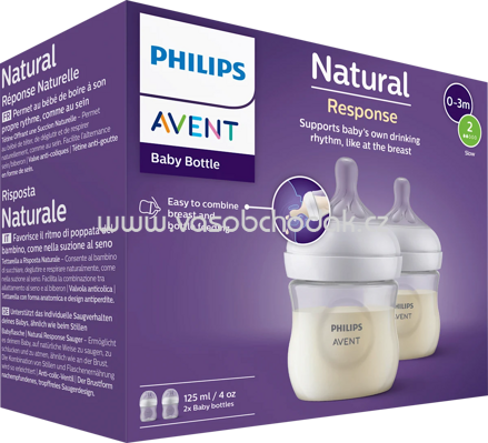 PHILIPS AVENT Babyflasche Natural Response weiß, von Geburt an, Doppelpack, 125ml, 1 St