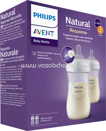 PHILIPS AVENT Babyflasche Natural Response weiß, von Geburt an, Doppelpack, 260ml, 1 St