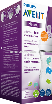 Philips AVENT Flasche Natural 2.0 mit Silikonsauger, Wal, ab 1+ Monate, 260 ml, 1 St
