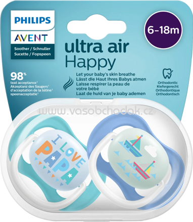 PHILIPS AVENT Schnuller ultra air happy Silikon, blau/weiß, 6-18 Monate, 2 St