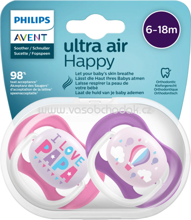 PHILIPS AVENT Schnuller ultra air happy Silikon, pink/lila, 6-18 Monate, 2 St