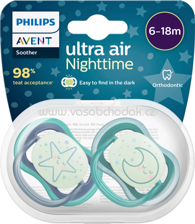 PHILIPS AVENT Schnuller ultra air Nighttime, grau/grün, 6-18 Monate, 2 St