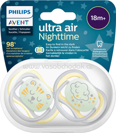 PHILIPS AVENT Schnuller ultra air Nighttime Silikon, gelb/grau, ab 18 Monaten, 2 St