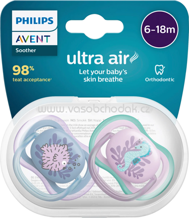 PHILIPS AVENT Schnuller ultra air Silikon, blau/rosa, 6-18 Monate, 2 St