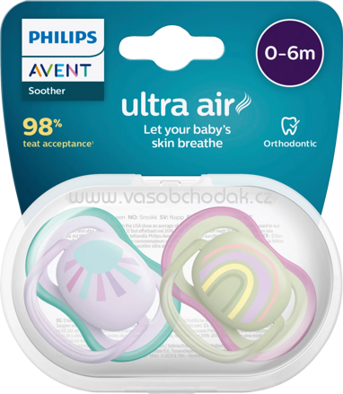 PHILIPS AVENT Schnuller ultra air Silikon, türkis/lila, 0-6 Monate, 2 St