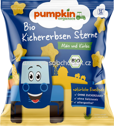 Pumpkin Organics Kindersnack Kichererbsen Sterne mit Mais & Kürbis, ab 12 Monaten, 20 g