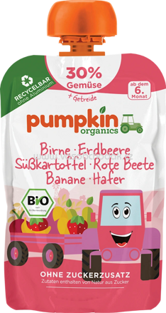 Pumpkin Organics Quetschie Birne, Erdbeere, Süßkartoffel, Rote Beete, Banane & Hafer, ab 6 Monaten, 100 g