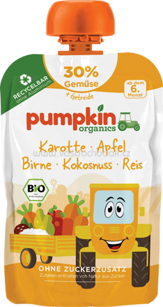 Pumpkin Organics Quetschie Karotte, Apfel, Birne, Kokos & Reis, ab 6 Monaten, 100 g