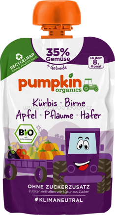 Pumpkin Organics Quetschie Kürbis, Birne, Apfel, Pflaume, Hafer, ab dem 8. Monat, 100 g