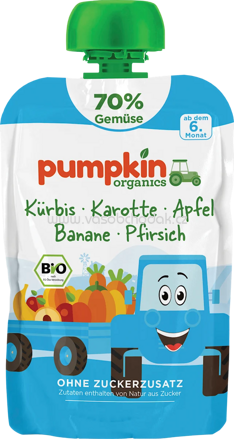 Pumpkin Organics Quetschie Kürbis, Karotte, Apfel, Banane & Pfirsich, ab 6 Monaten, 100 g
