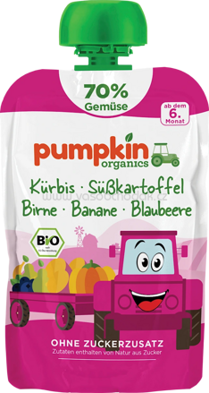 Pumpkin Organics Quetschie Kürbis, Süßkartoffel, Birne, Banane & Blaubeere, ab 6 Monaten, 100 g