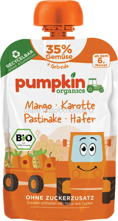 Pumpkin Organics Quetschie Mango, Karotte, Pastinake und Hafer, ab 6 Monaten, 100 g