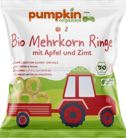 Pumpkin Organics Bio Mehrkorn Ringe mit Apfel und Zimt, ab 8. Monaten, 20g
