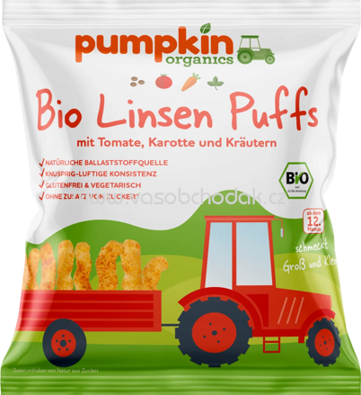 Pumpkin Organics Bio Linsen Puffs mit Tomate, Karotte & Kräutern, ab 1 Jahr, 20g