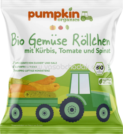 Pumpkin Organics Bio Gemüse Röllchen mit Kürbis, Tomate und Spinat, ab 1 Jahr, 20g