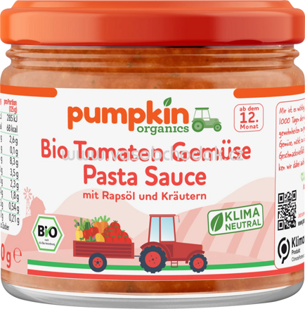 Pumpkin Organics Bio Tomaten Gemüse Pasta Sauce, ab 1 Jahr, 250g
