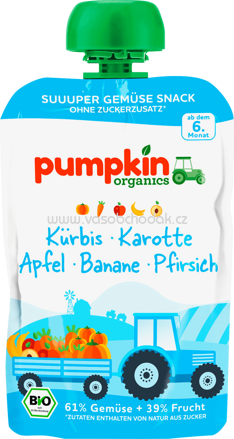 Pumpkin Organics Quetschie Kürbis, Karotte, Apfel, Banane, Pfirsich, ab dem 6. Monat, 100g