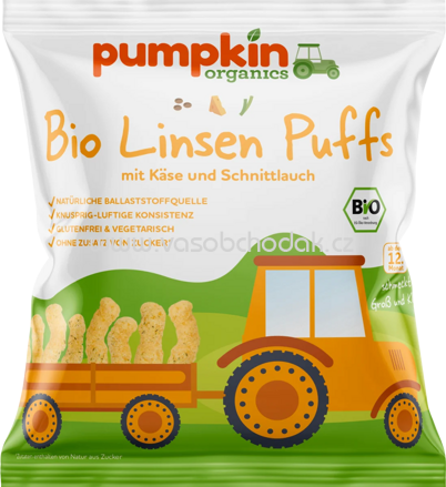 Pumpkin Organics Bio Linsen Puffs mit Käse und Schnittlauch, ab 1 Jahr, 20g