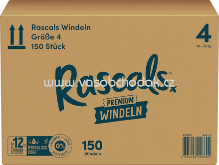 Rascals Windeln Premium Gr. 4 10-15 kg, Monatsbox, 150 St