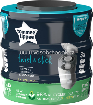Tommee Tippee Nachfüllkassetten für Windeleimer Twist & Click und Sangenic Tec, 3 St