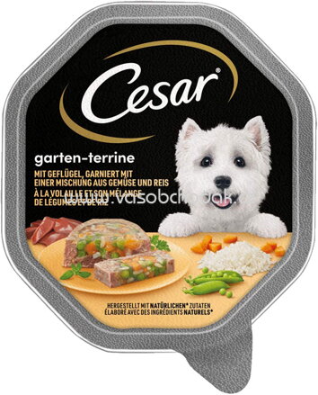 Cesar Garten-Terrine mit Geflügel, garniert mit einer Mischung aus Gemüse und Reis, 150g