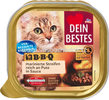 Dein Bestes BBQ, Nassfutter Katze, marinierte Streifen reich an Pute in Sauce, 100g