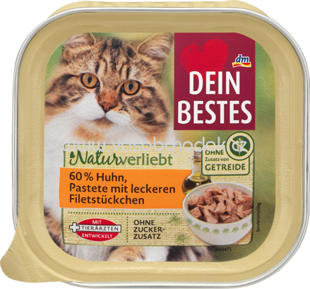 Dein Bestes Naturverliebt Katze Huhn in Pastete mit leckeren Filetstückchen, 100g