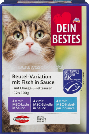 Dein Bestes Nassfutter Katze Beutel-Variation mit Fisch in Sauce, 12x100g