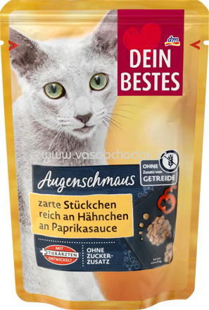 Dein Bestes Nassfutter Katze Augenschmaus zarte Stückchen reich an Hähnchen an Paprikasauce, 100g