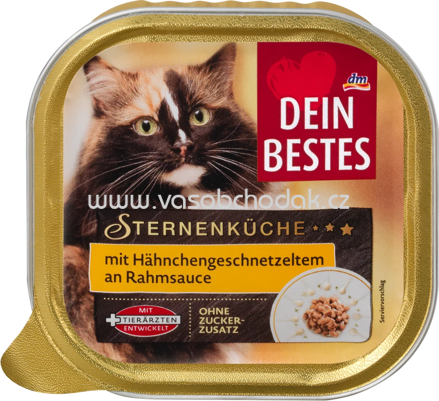 Dein Bestes Nassfutter Katze Sternenküche mit Hähnchengeschnetzeltem an Rahmsauce, 100g