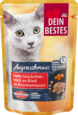 Dein Bestes Nassfutter Katze Augenschmaus zarte Stückchen reich an Rind an Karottensauce, 100g