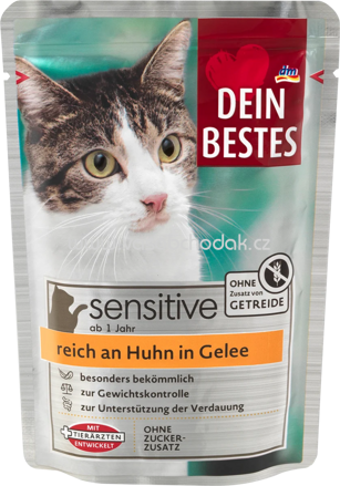 Dein Bestes Nassfutter Katze sensitive mit Huhn in Gelee, 100g