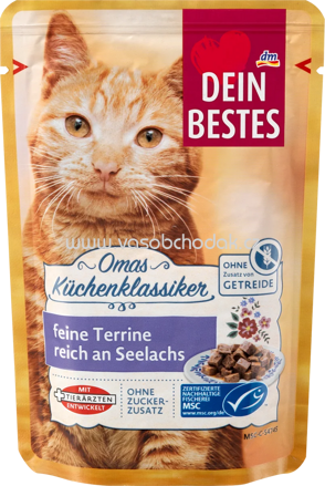 Dein Bestes Nassfutter Katze Omas Küchenklassiker feine Terrine reich an Seelachs, 100g
