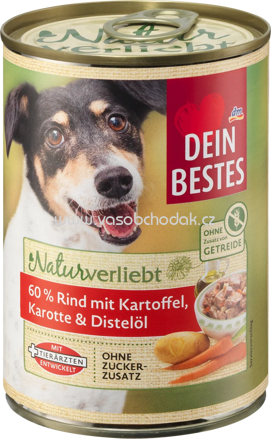 Dein Bestes Nassfutter Hund Naturverliebt 60% Rind mit Kartoffel, Karotte & Distelöl, 400g