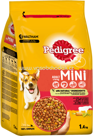 Pedigree Trockenfutter Adult Mini mit Rind und Gemüse, <10kg, 1,4 kg