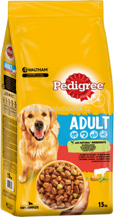 Pedigree Trockenfutter Adult mit Rind und Gemüse, 15 kg