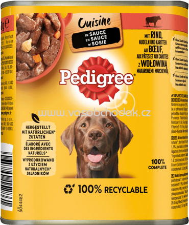 Pedigree Cuisine in Sauce mit Rind, Nudeln und Karotten, 800g