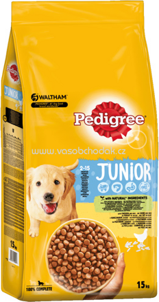 Pedigree Trockenfutter Junior mit Huhn und Reis, 15 kg